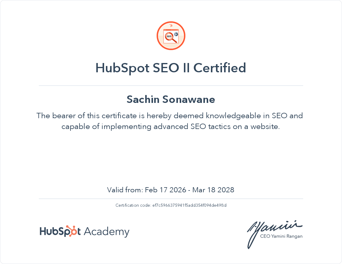 SEO II 2 Certified 2026 Hubspot
