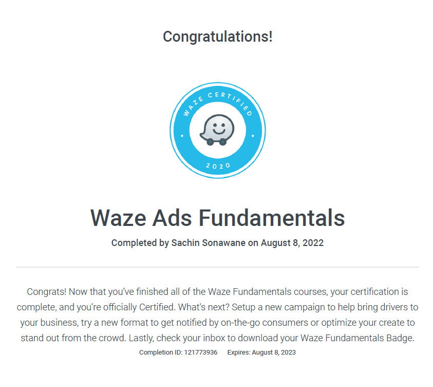 Waze ads certificates