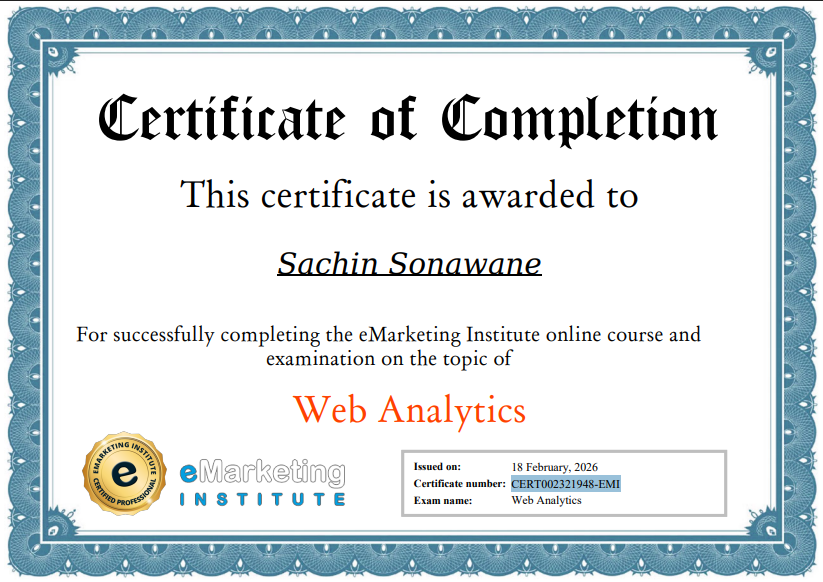Web analytics Certifictes Sachin 2026